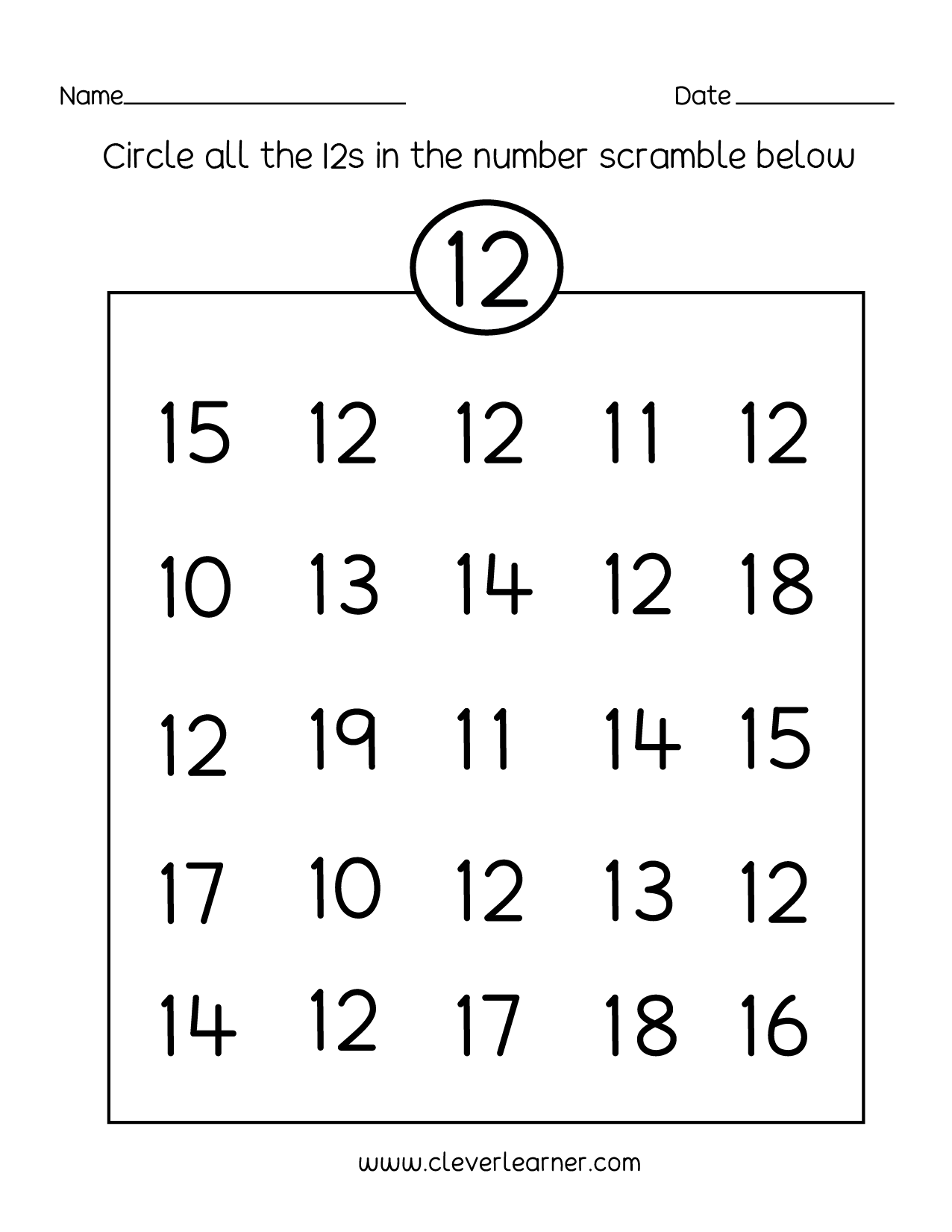 Number Twelve Writing Counting And Identification Printable Worksheets Library