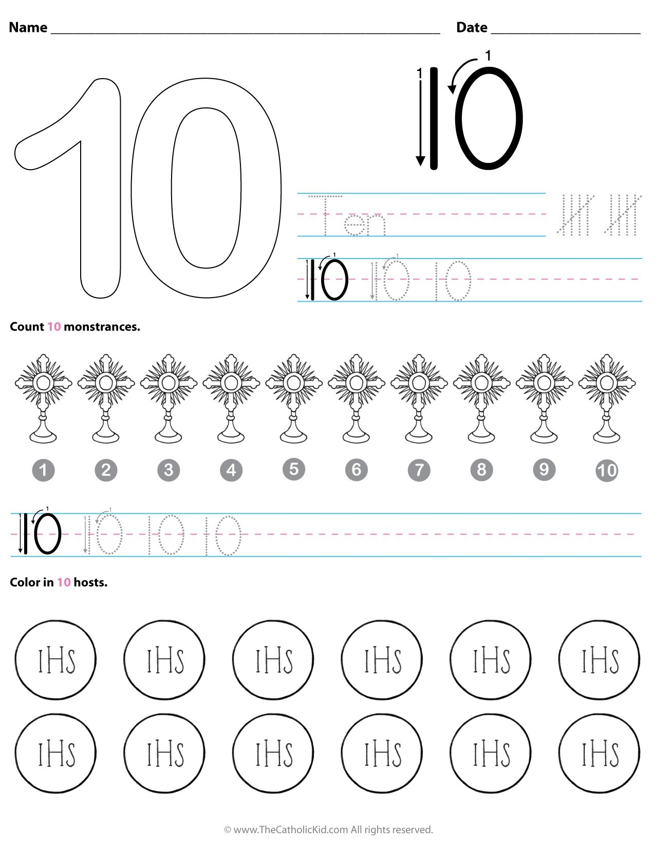 number 10 worksheets for preschool