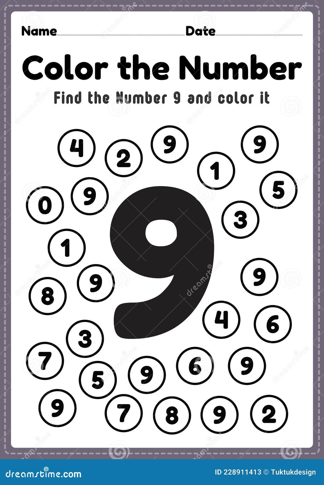 Number Worksheets For Preschool Number 9 Coloring Math Activities For Kindergarten Kids To Learn Basic Mathematics Skills Stock Vector Illustration Of Grade Practice 228911413