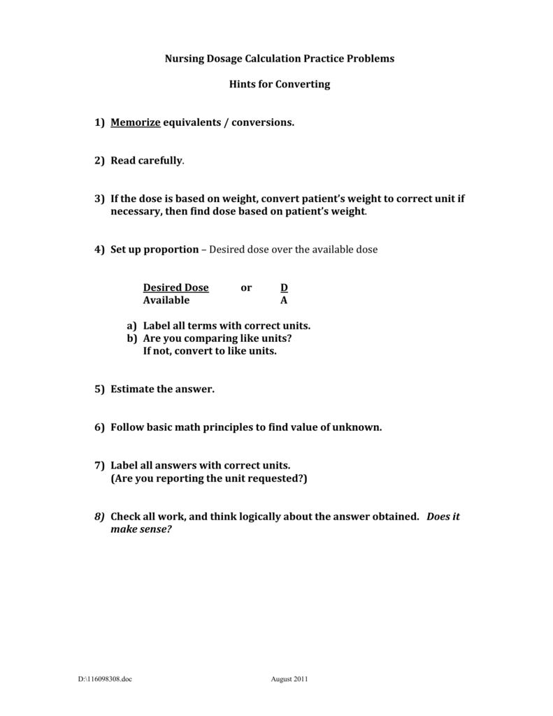 Nursing Dosage Calculation Practice Problems