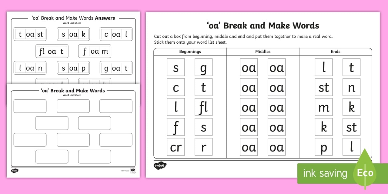 Oa Sound Break And Make Worksheet