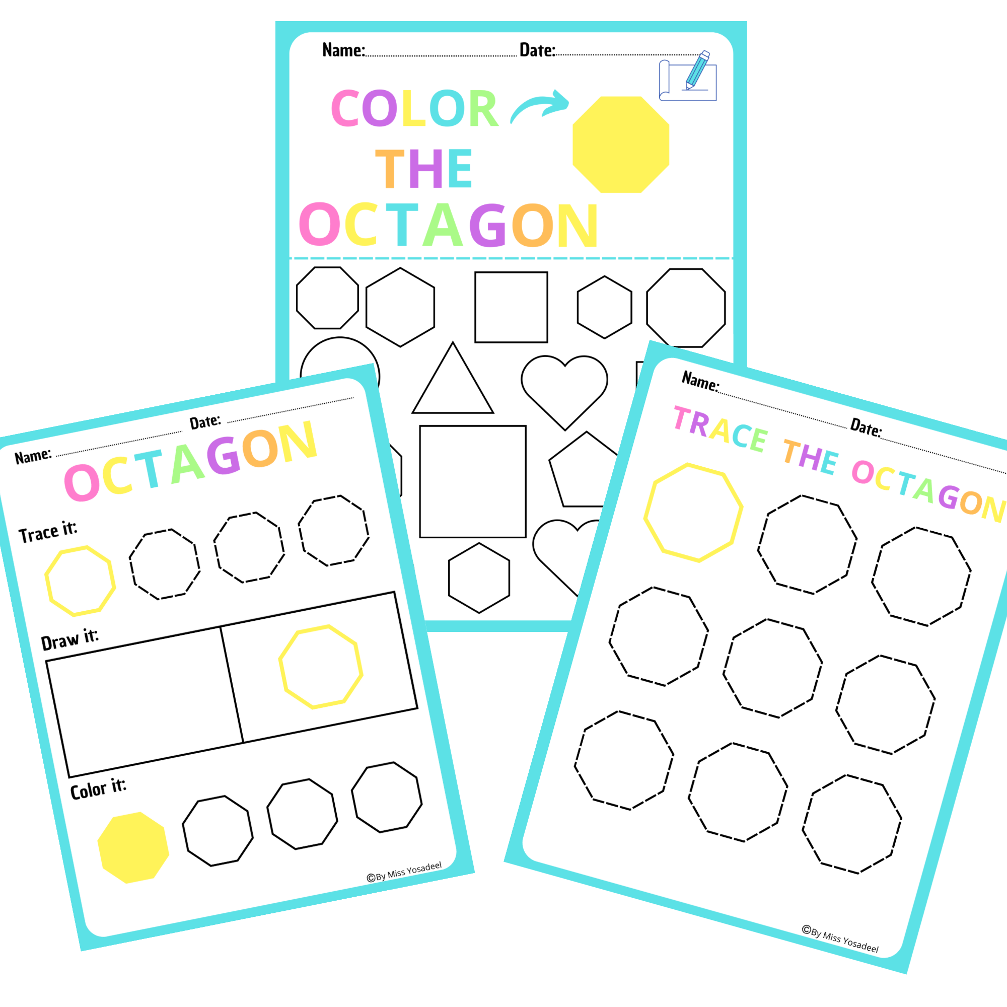 OCTAGON Colorful Fun Shape Worksheets Toddlers Find Color Draw And Trace Made By Teachers