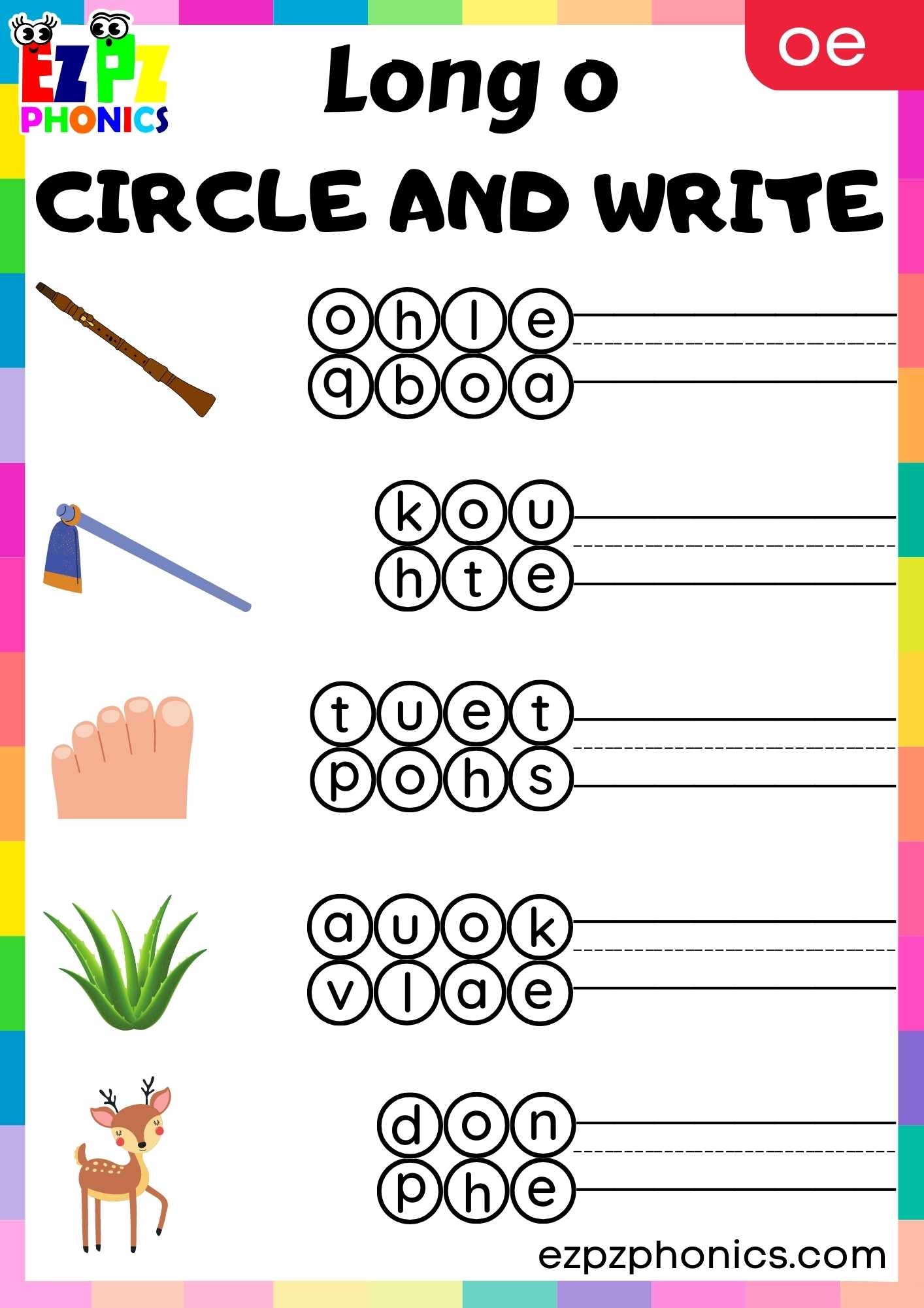 OE Words Circle And Write Long O Phonics Worksheet Ezpzphonics