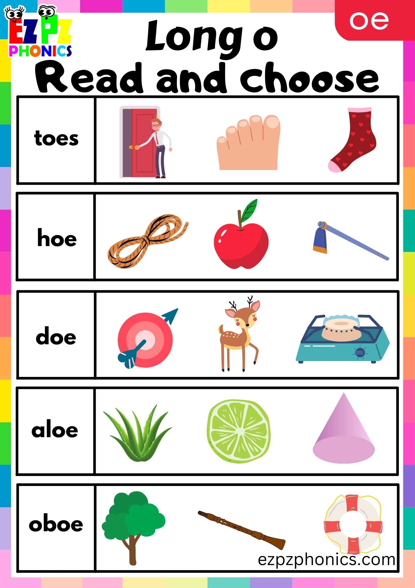 OE Words Read And Choose Long O Phonics Worksheet Ezpzphonics