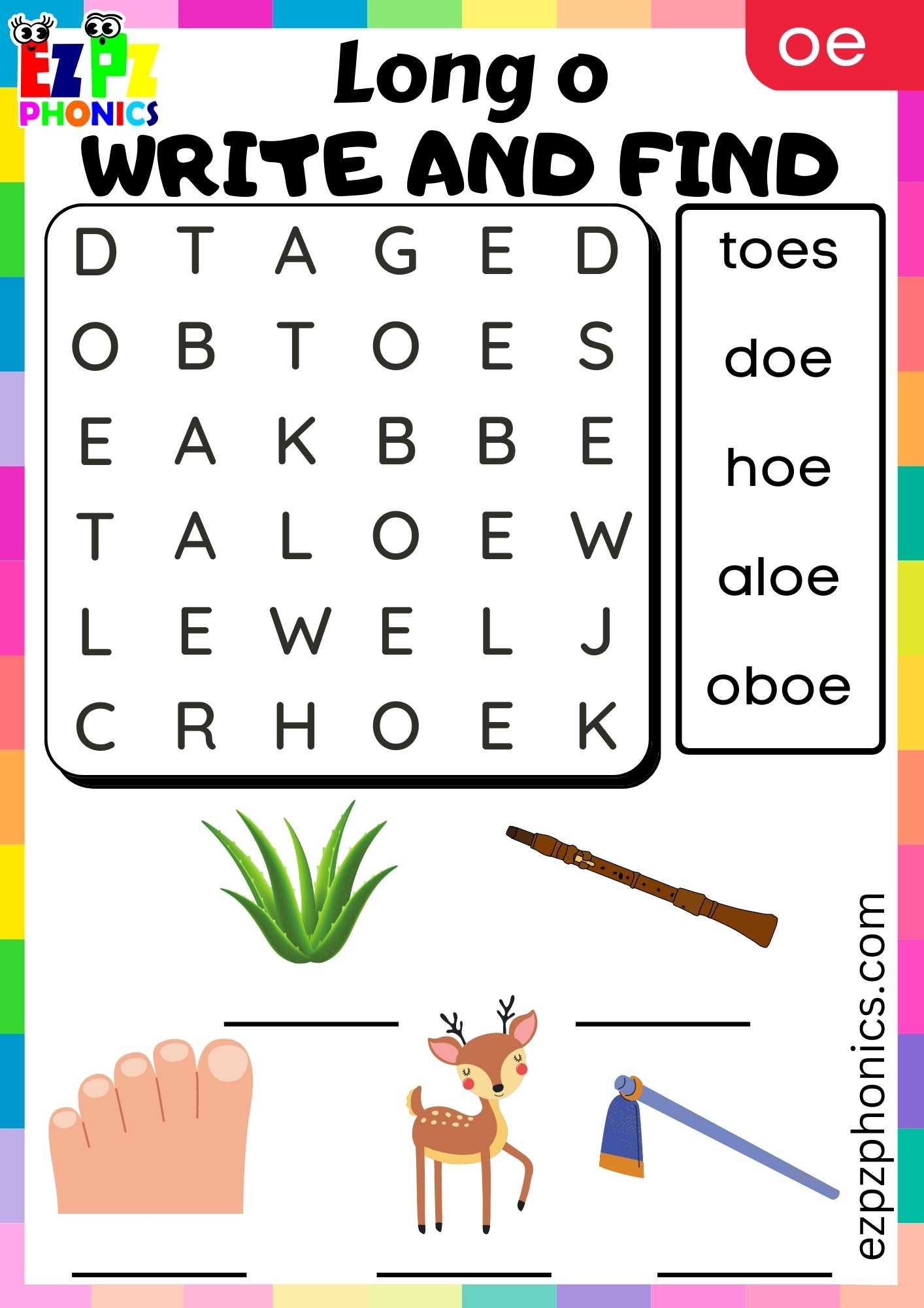 OE Words Write And Find Long O Phonics Worksheet Ezpzphonics