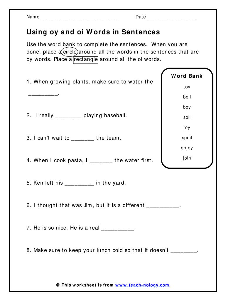 Oi Oy Worksheets Pdf Fill Online Printable Fillable Blank PdfFiller