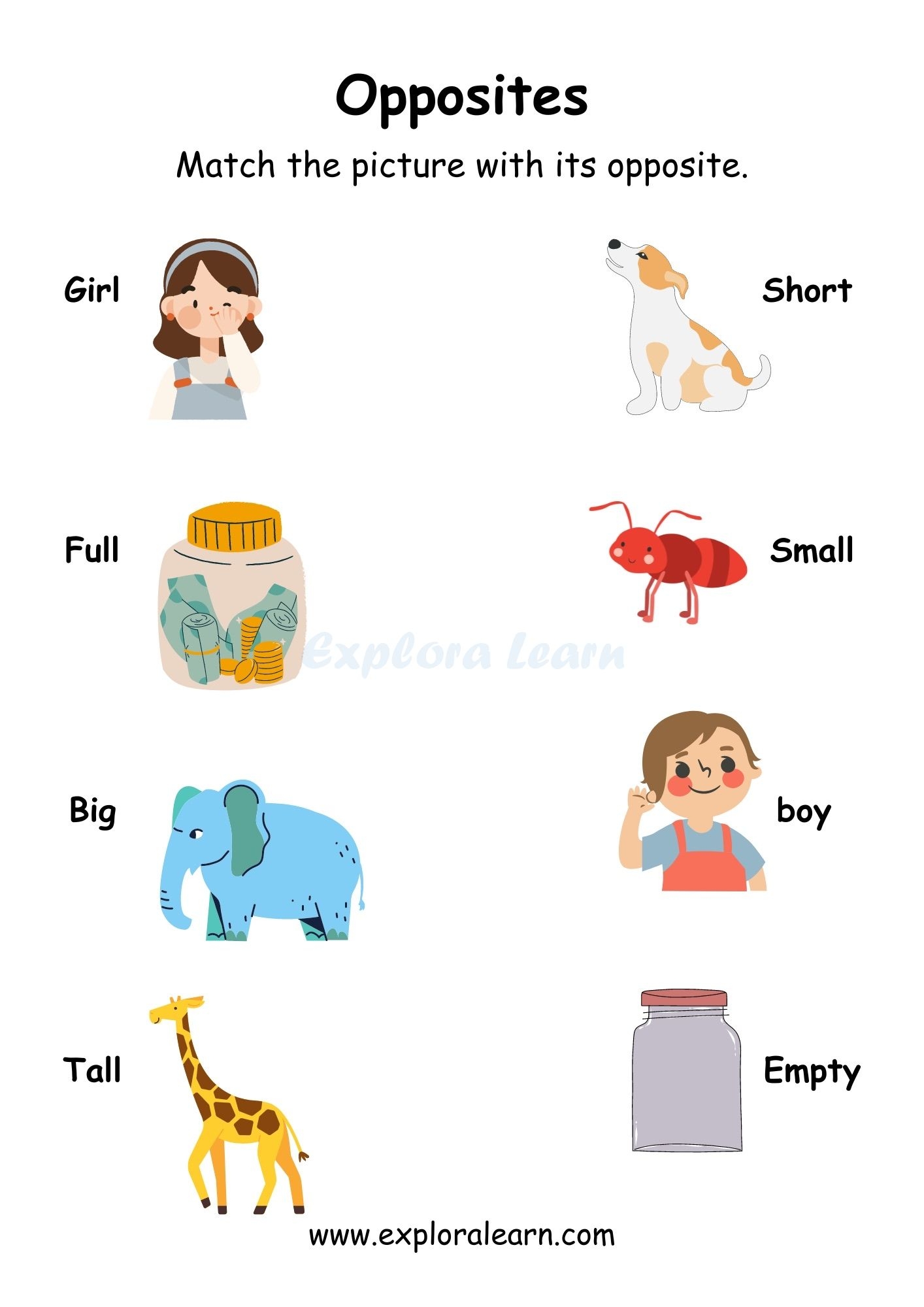 Opposites Comparison Worksheets For Preschool And Kindergarten 2 To 6 Years Kids