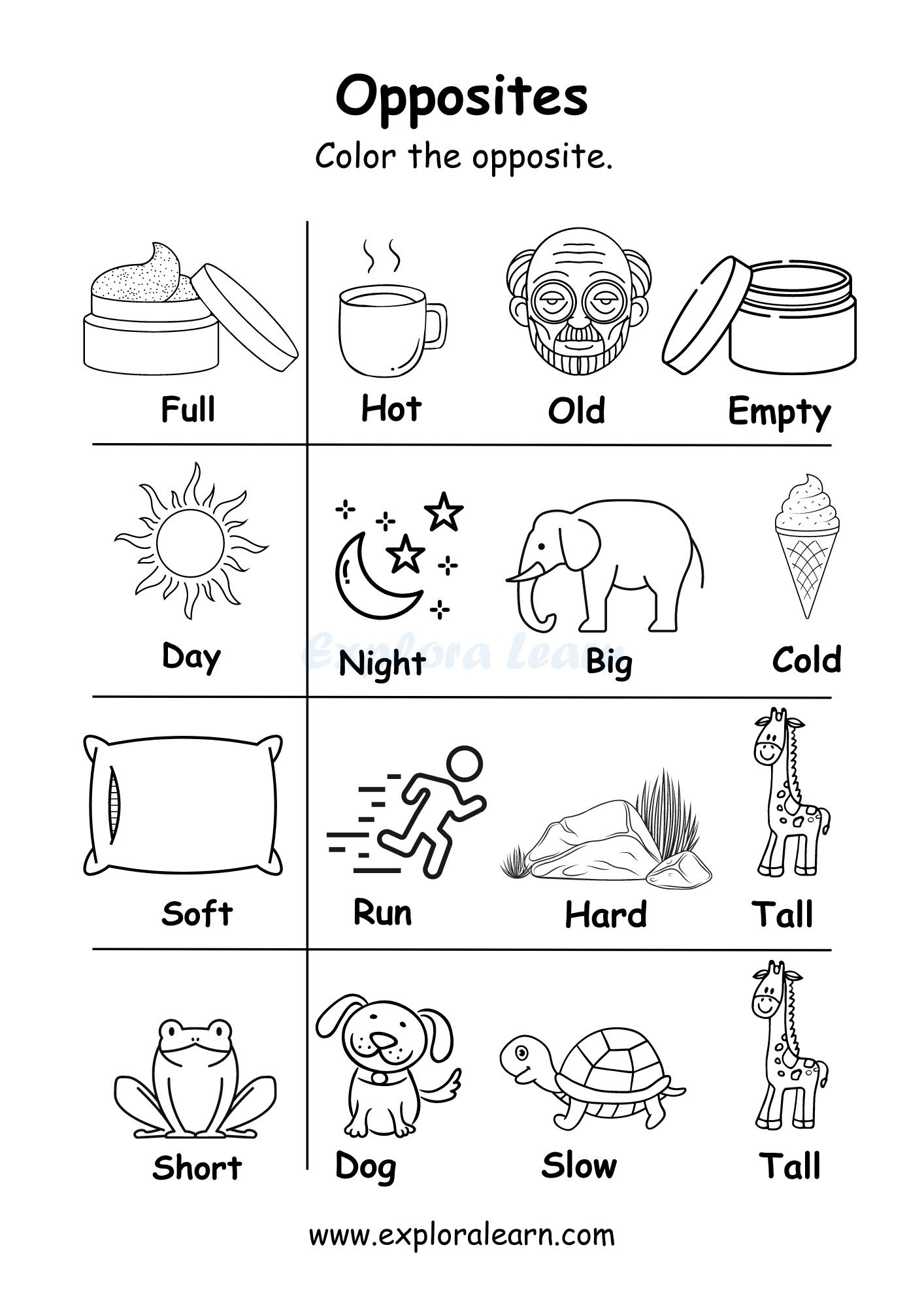 Opposites Comparison Worksheets For Preschool And Kindergarten 2 To 6 Years Kids