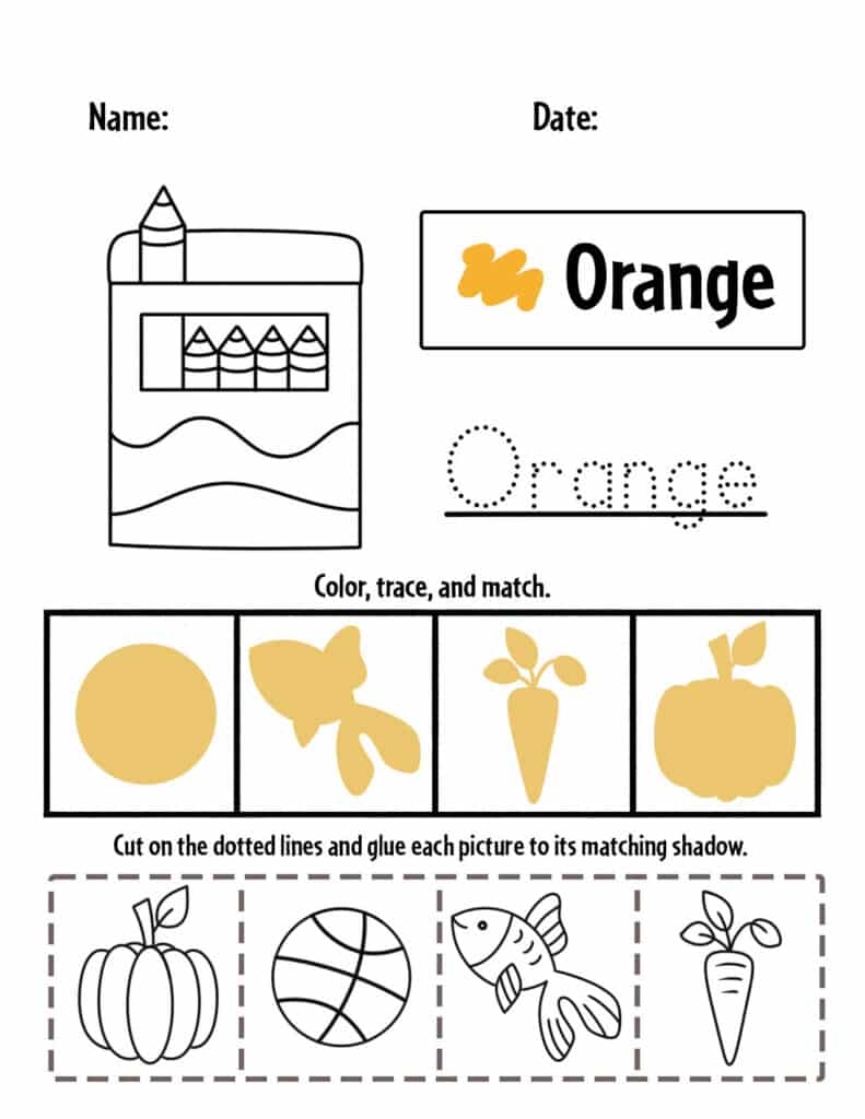 orange worksheet for preschool