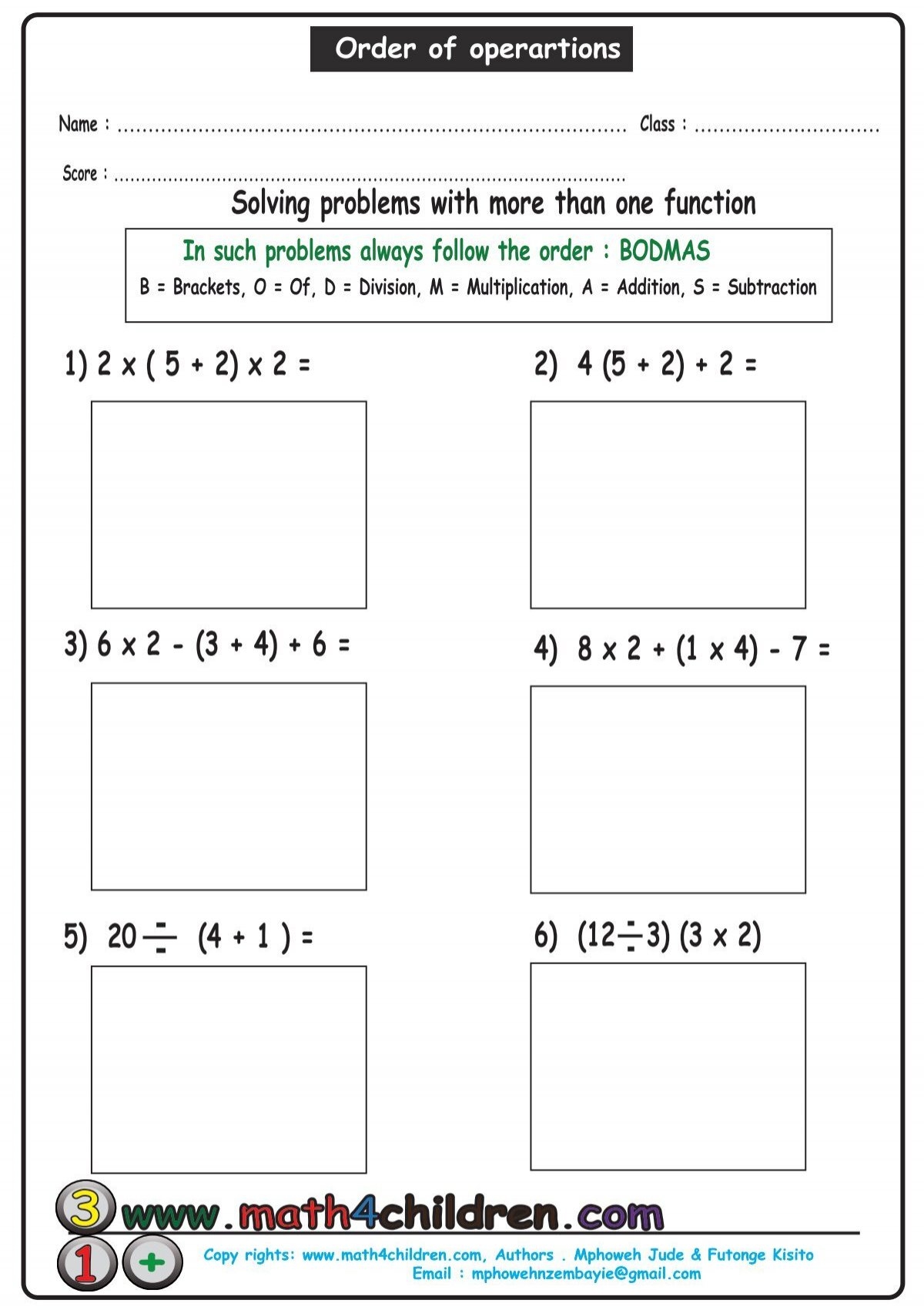 Order Of Operations Worksheet Math For Children