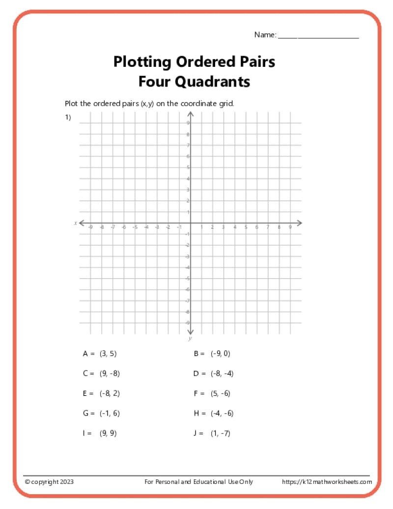 printable coordinate plane worksheets