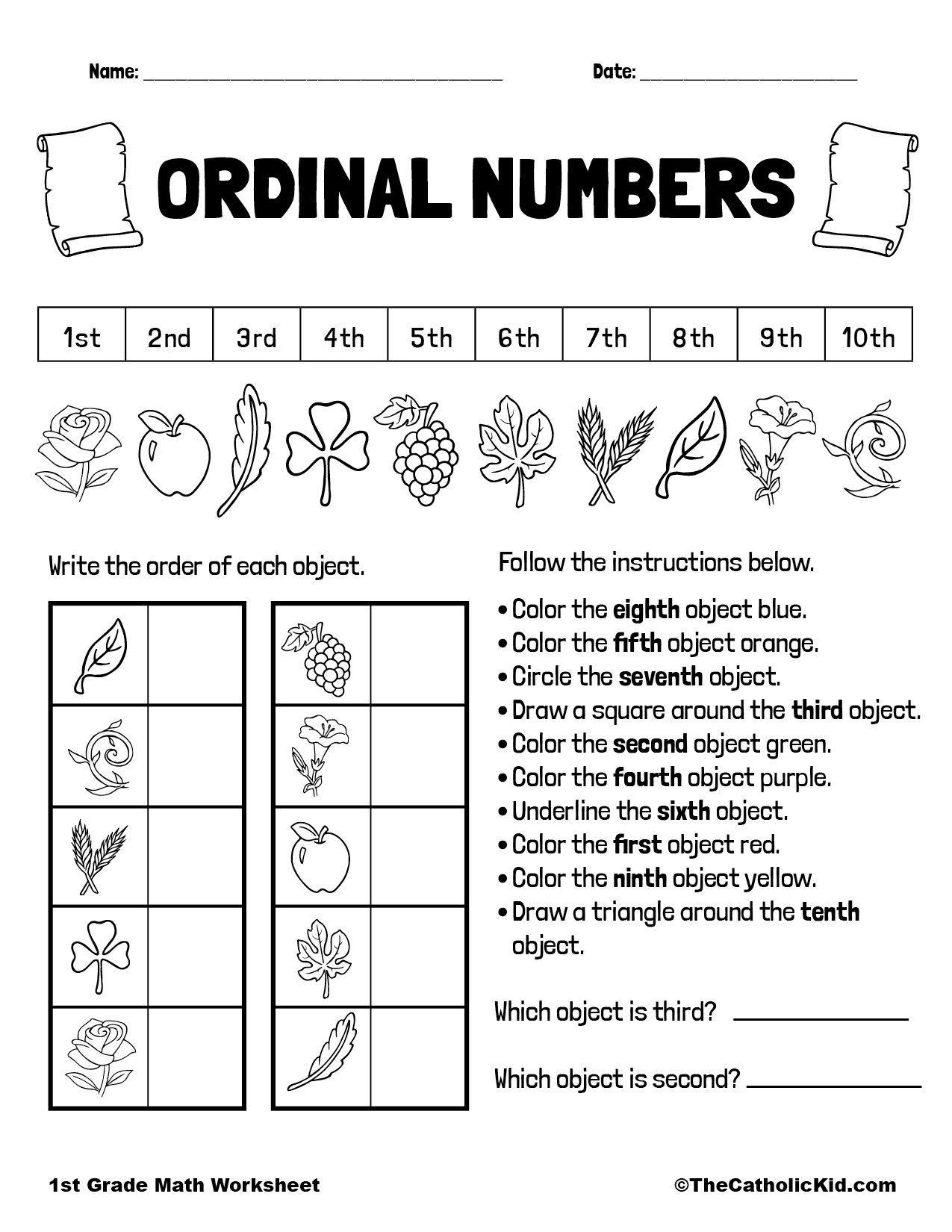 Ordinal Numbers Worksheet TheCatholicKid