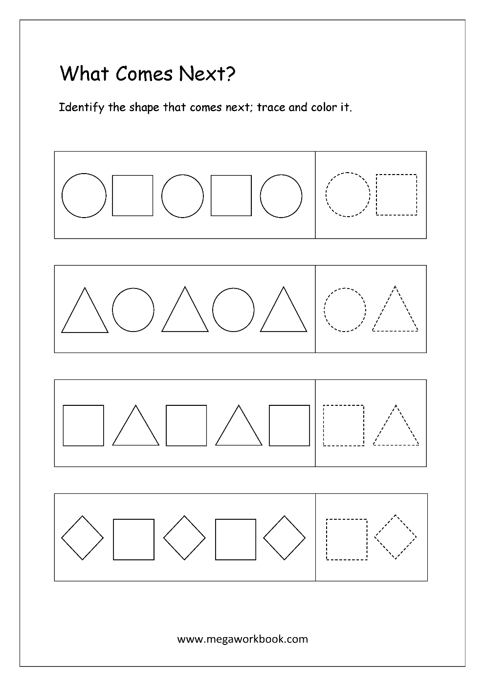 Pattern Identification What Comes Next Worksheets For Preschool Kindergarten MegaWorkbook Pattern Identification What Comes Next Worksheets For Preschool Kindergarten MegaWorkbook