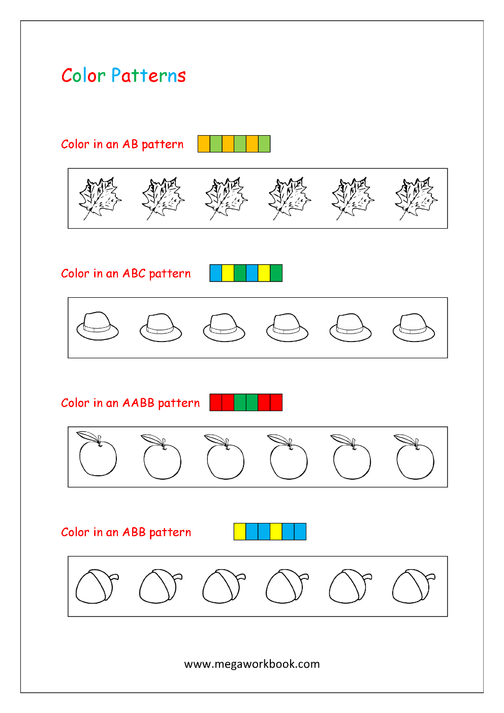 pre kindergarten pattern worksheets