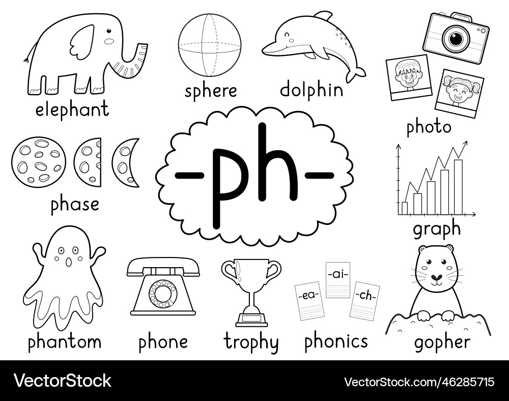 Ph Digraph Spelling Poster Kids Learning Royalty Free Vector VectorStock
