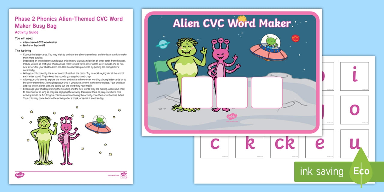 Phase 2 Phonics Alien Themed CVC Word Maker Activity Ages 4 5 Phase 2 Phonics Alien Themed CVC Word Maker Activity Ages 4 5