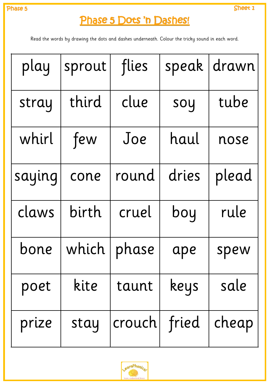 Phase 5 Dots n Dashes Worksheets LearnPhonics 