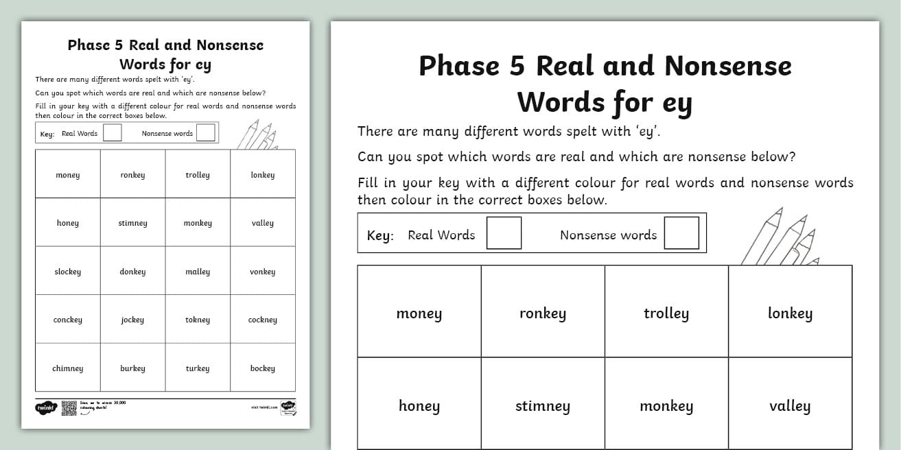 Phase 5 ey Colour By Phoneme Real And Nonsense Words