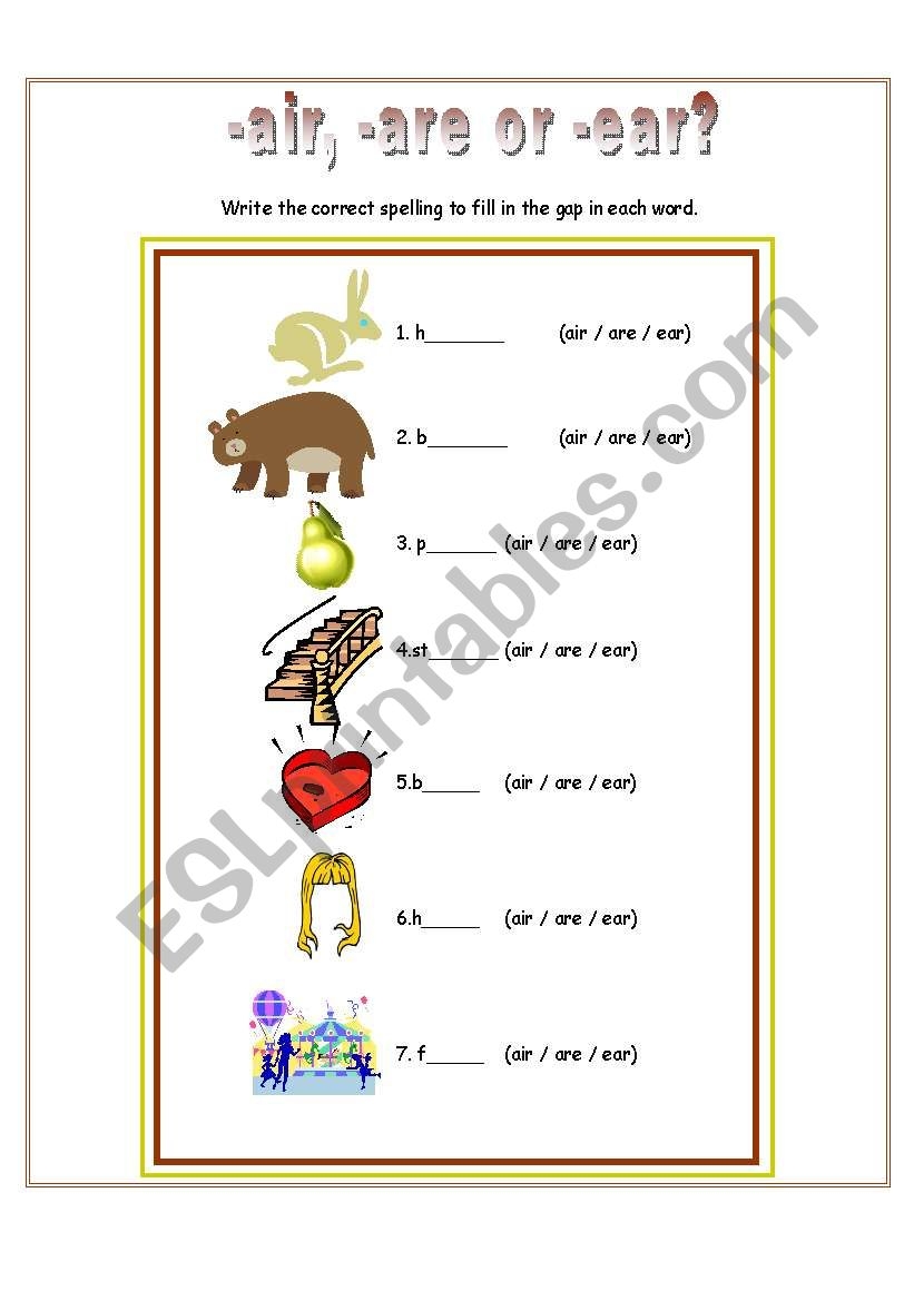 ear air are phonics worksheets