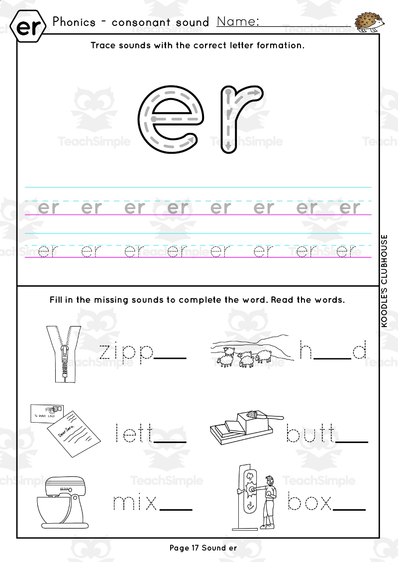 Phonics EAR AIR URE ER Worksheets By Teach Simple