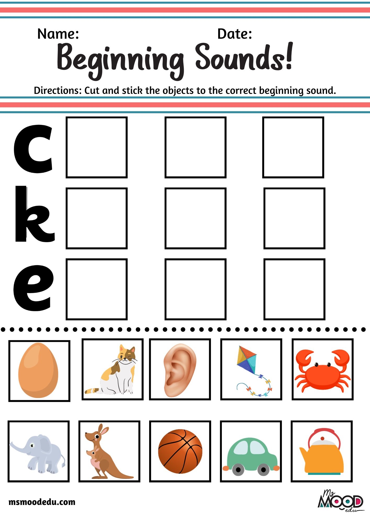 beginning sounds phonics worksheets for kindergarten