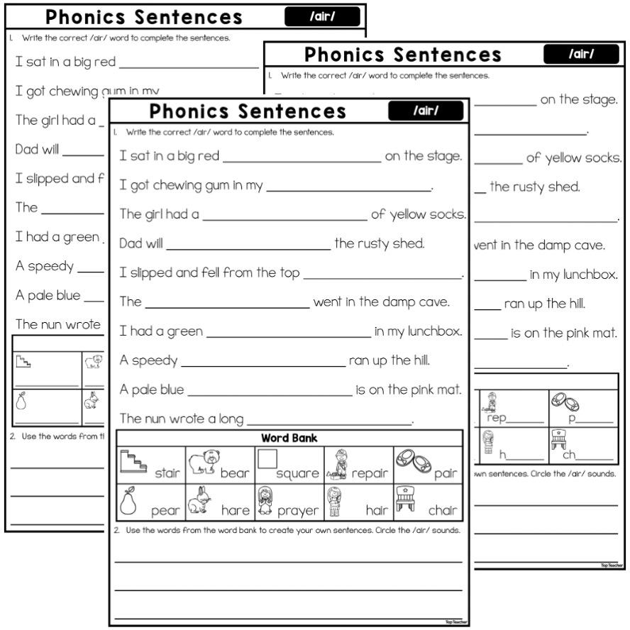 Phonics Sentences Worksheet air Top Teacher
