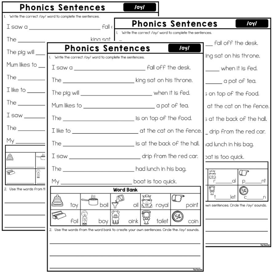 Phonics Sentences Worksheet oy Top Teacher