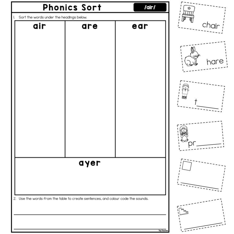 Phonics Sort Worksheet air Top Teacher