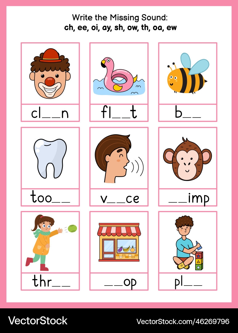Phonics Sounds Worksheet Missing Letters Royalty Free Vector VectorStock