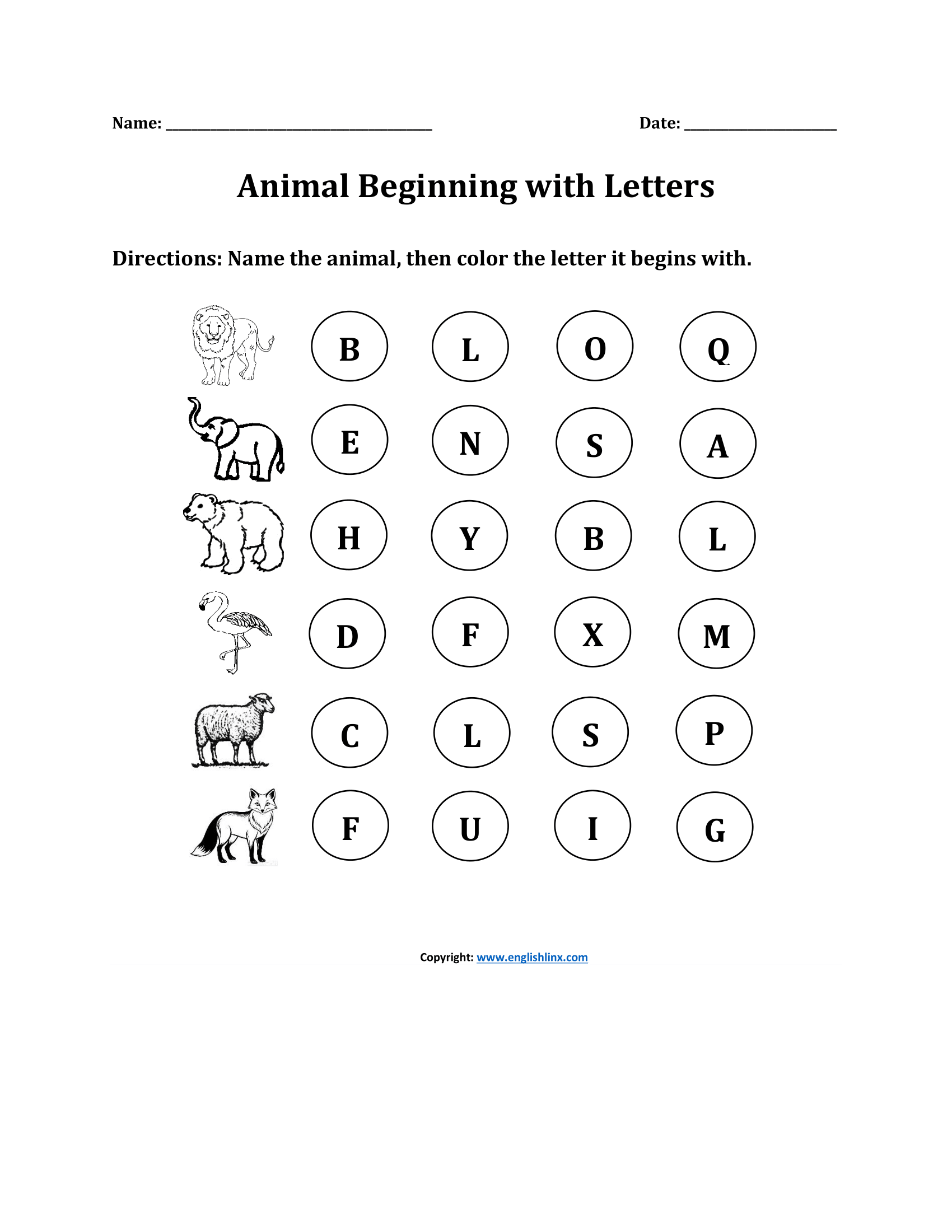 animal phonics worksheet