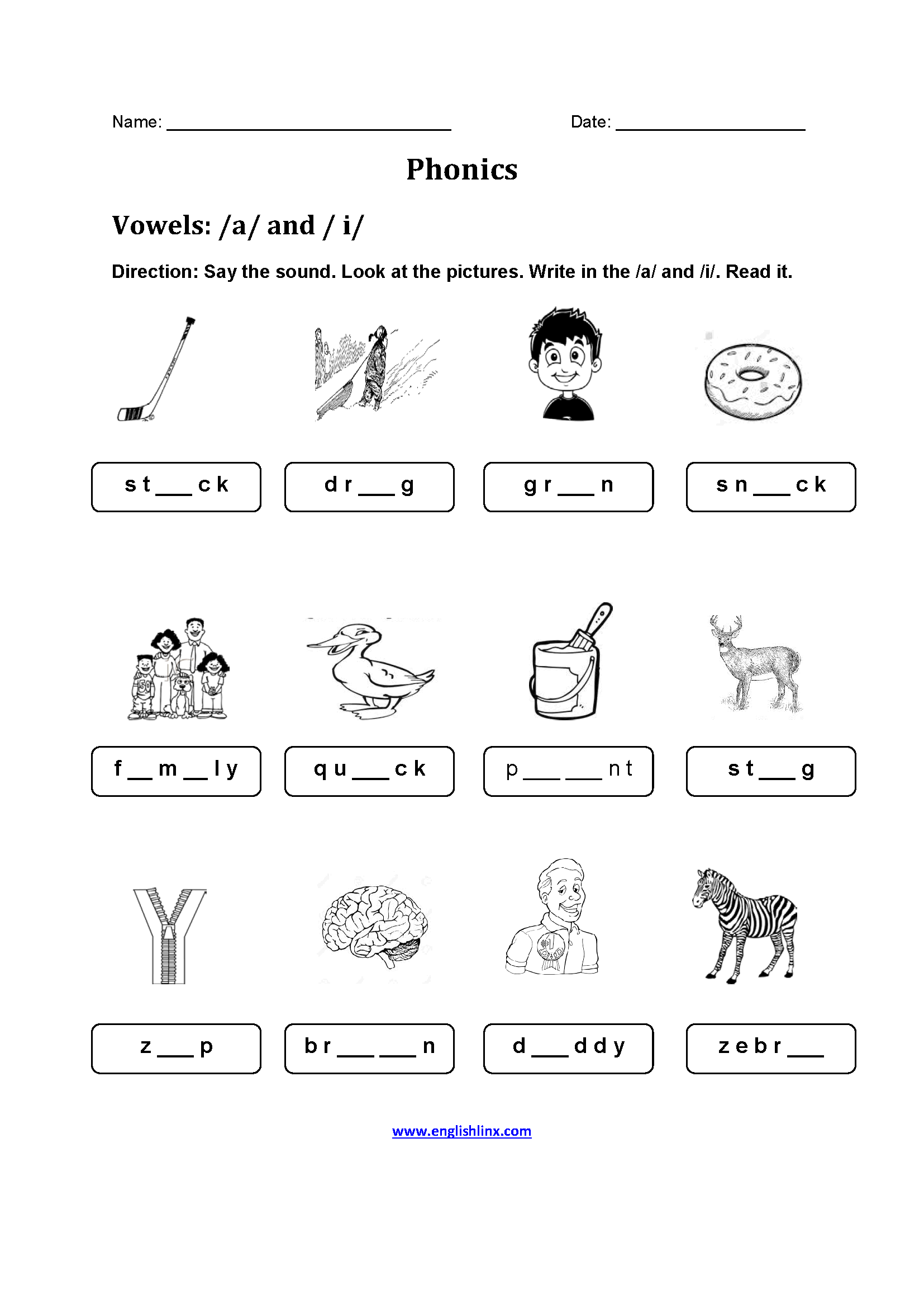 Phonics Worksheets Vowels A And I Phonics Worksheets