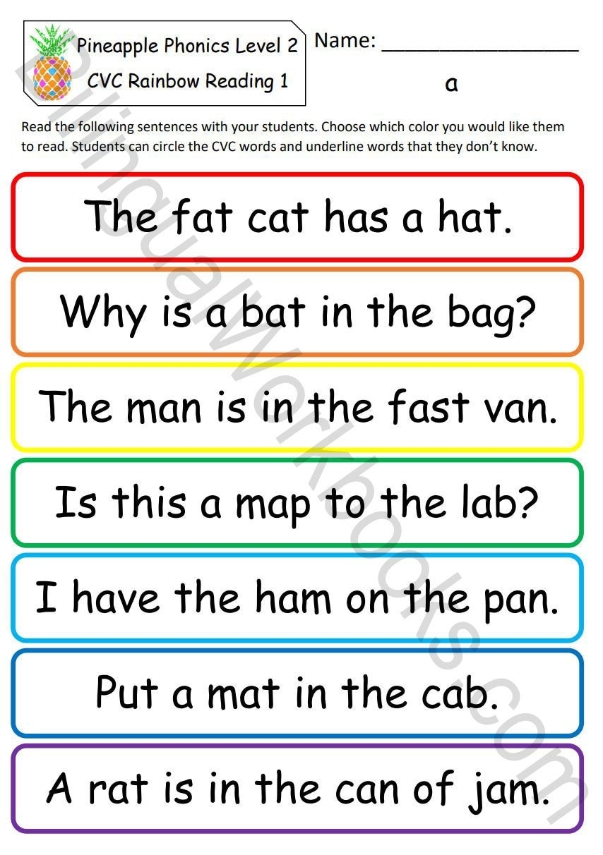 Pineapple Phonics Level 2 English CVC Short Vowel Rainbow Reading Sentences W Vocab Digital Download Printable Worksheets 25 Pages Etsy Pineapple Phonics Level 2 English CVC Short Vowel Rainbow Reading Sentences W Vocab Digital Download Printable Worksheets 25 Pages Etsy