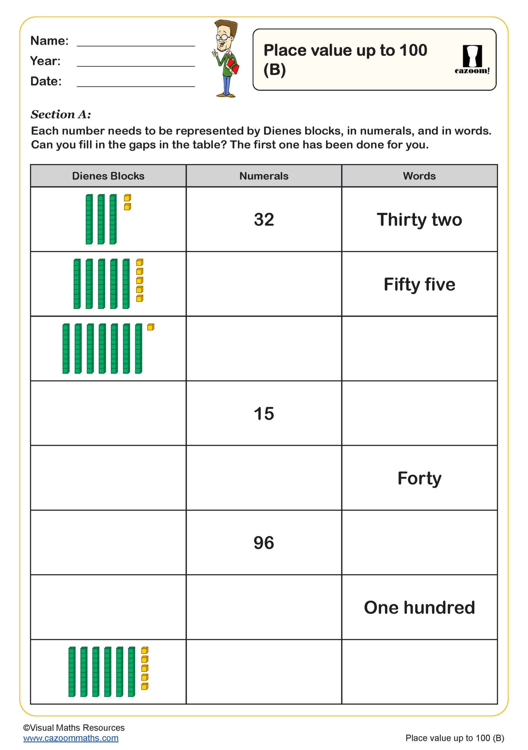 Place Value Up To 100 B Worksheet Key Stage 1 PDF Number Worksheets Place Value Up To 100 B Worksheet Key Stage 1 PDF Number Worksheets