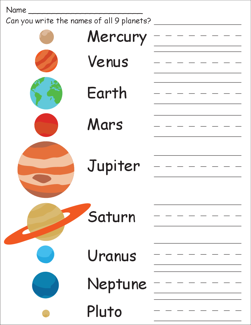 kindergarten planets worksheets