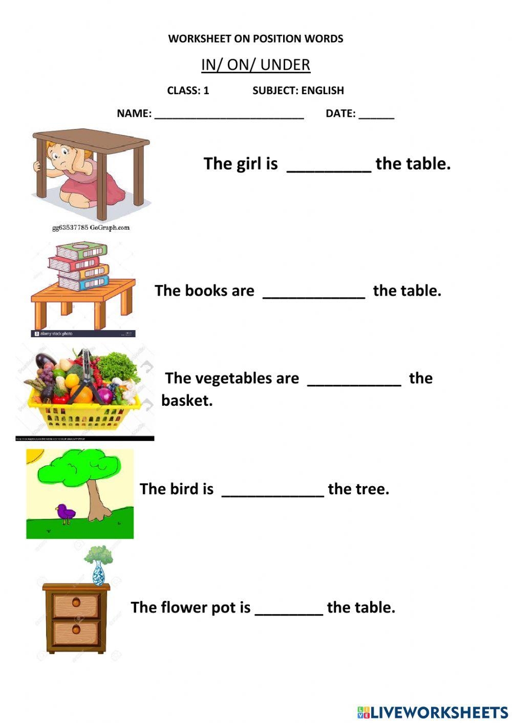 Position Words Worksheet For Grade 1 Worksheets Library