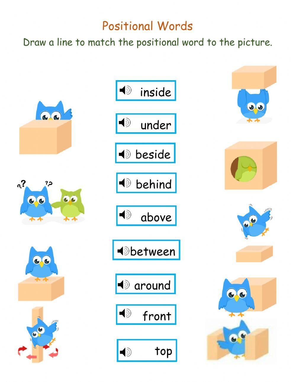 Positional Words DJ Exercise Worksheets Library