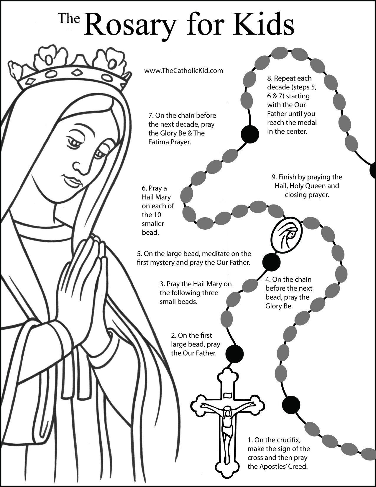 Pray The Holy Rosary Catholic Coloring Page Downloads TheCatholicKid