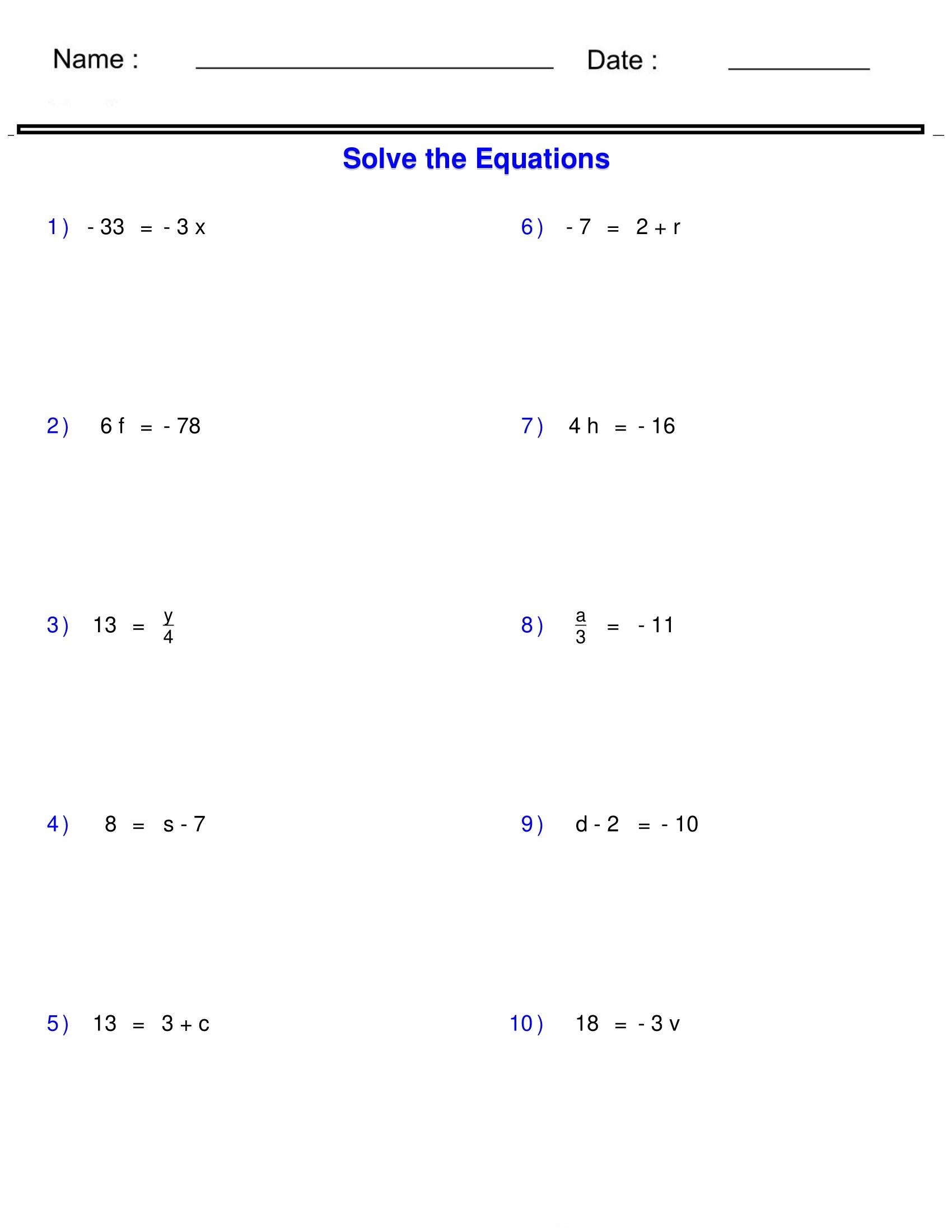 Pre Algebra Equations One Step Equations Containing Integers Worksheets Made By Teachers Pre Algebra Equations One Step Equations Containing Integers Worksheets Made By Teachers