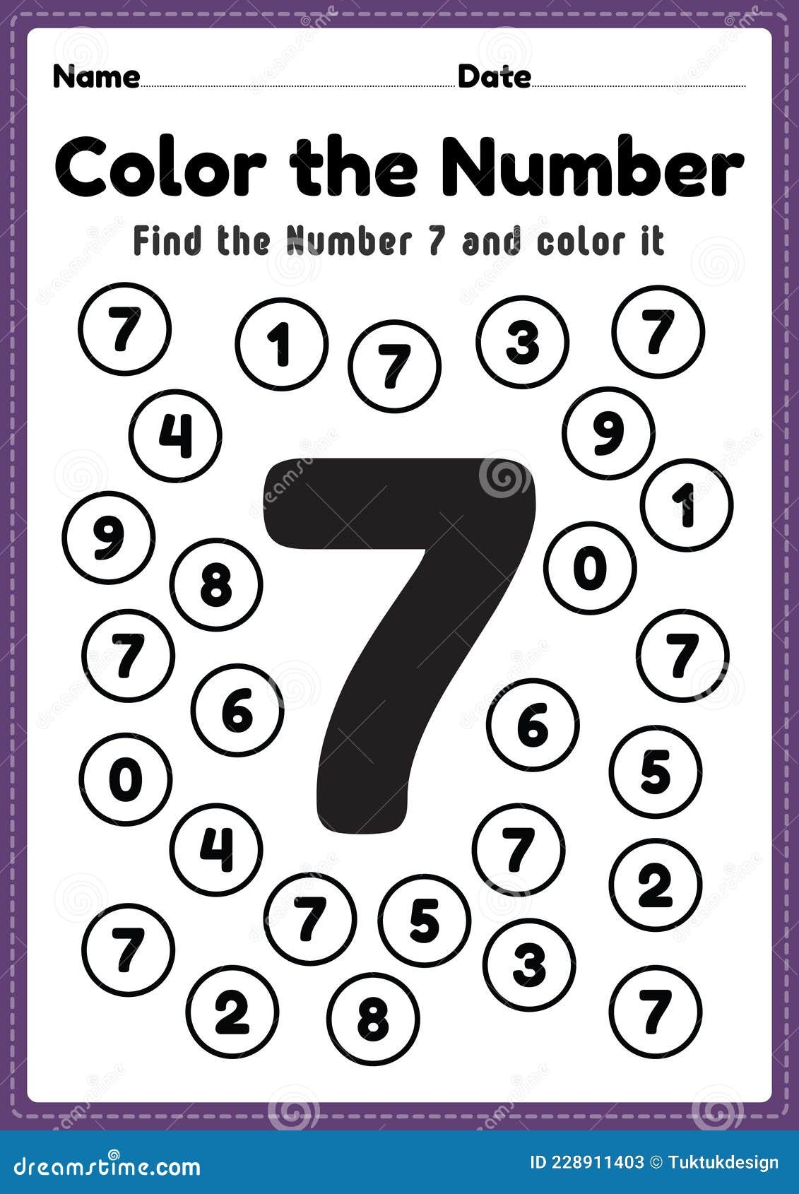 Pre K Math Worksheets Number 7 Coloring Maths Activities For Preschool And Kindergarten Kids To Learn Basic Mathematics Skills Stock Vector Illustration Of Mathematics Preschool 228911403