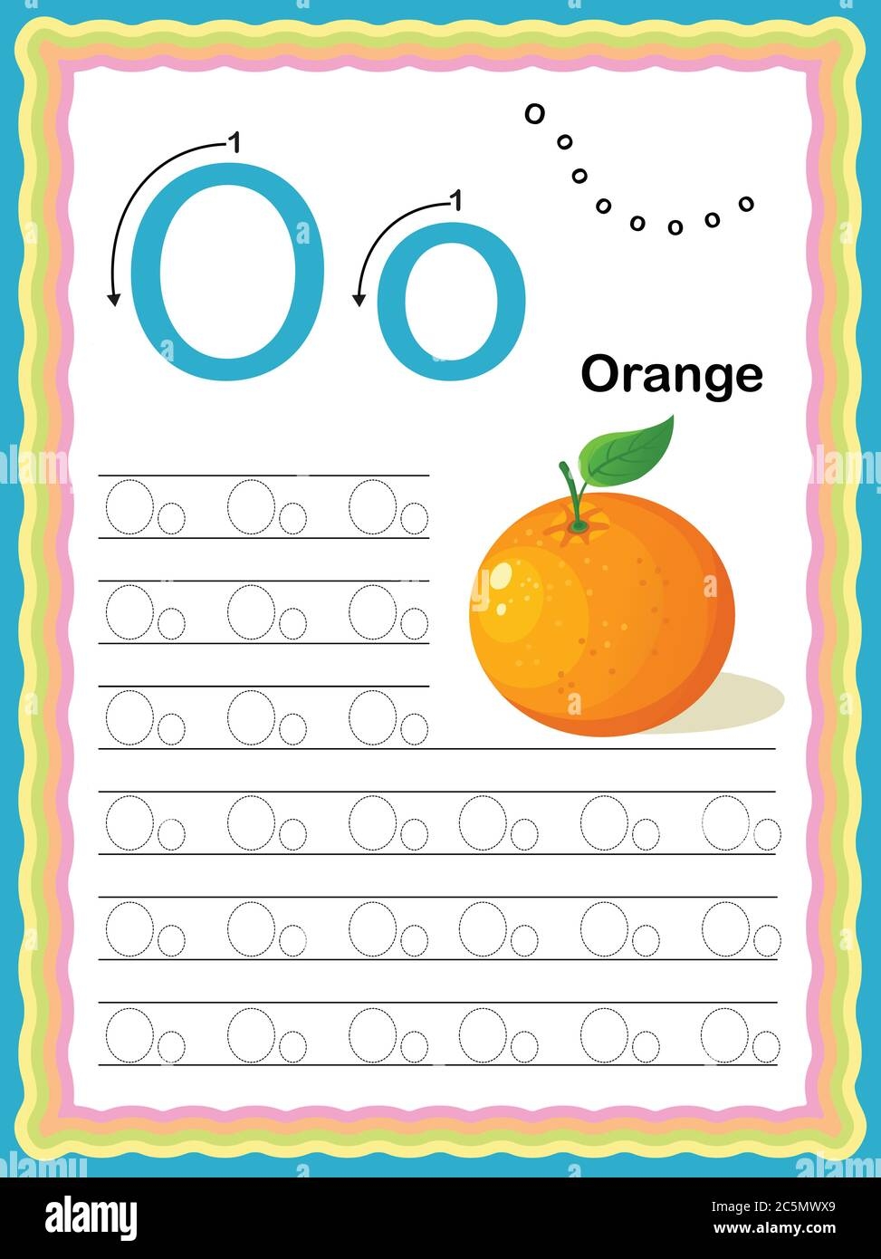 Preschool Colorful Letter O Uppercase And Lowercase Tracing Alphabets Start With Vegetables And Fruits Daily Writing Practice Worksheet Printable A4 Stock Vector Image Art Alamy