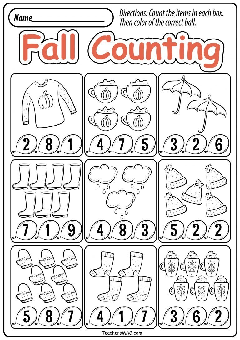 Preschool Fall Themed Math Worksheets