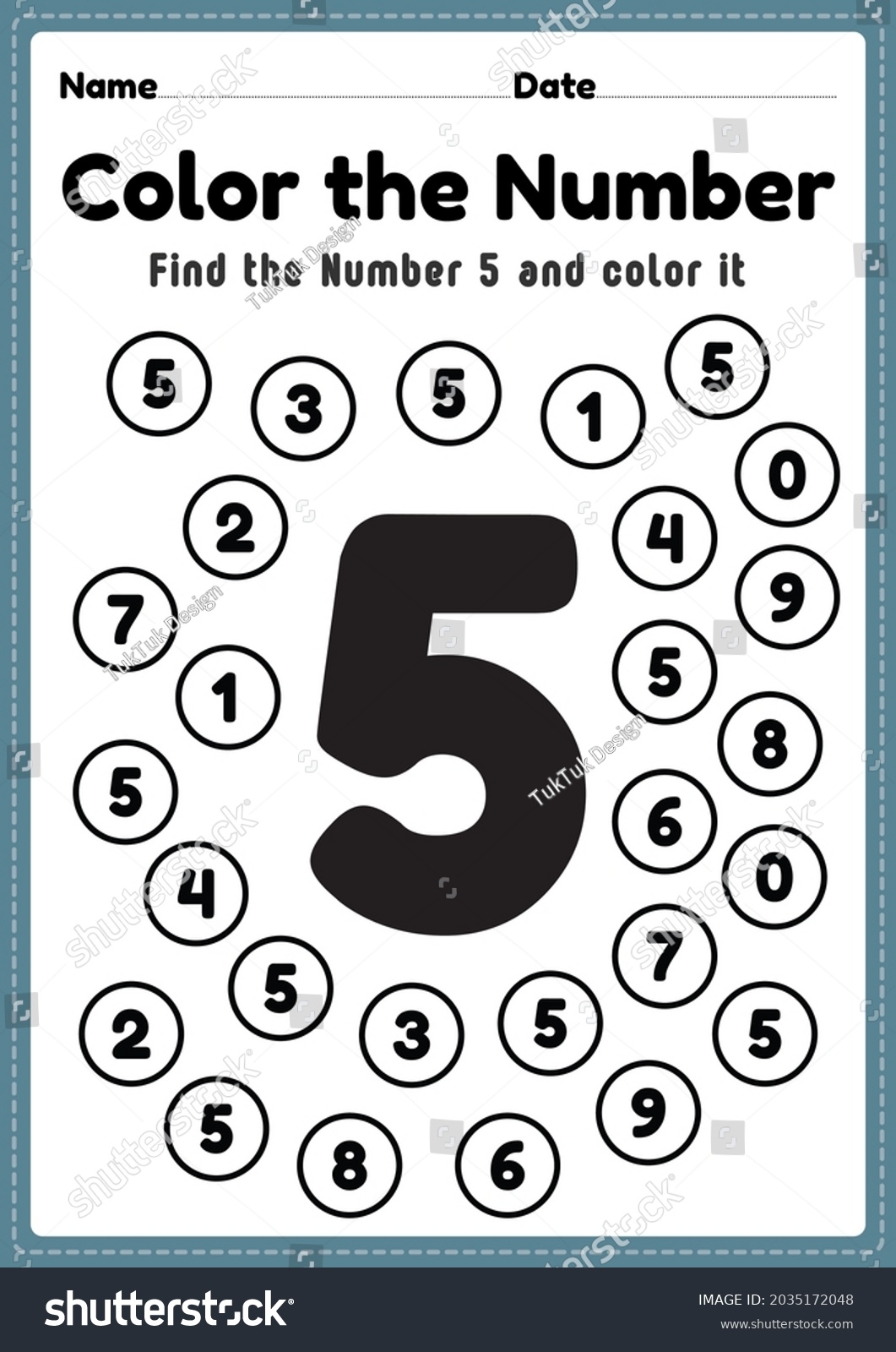Preschool Math Worksheet Number 5 Coloring Stock Illustration 2035172048 Shutterstock
