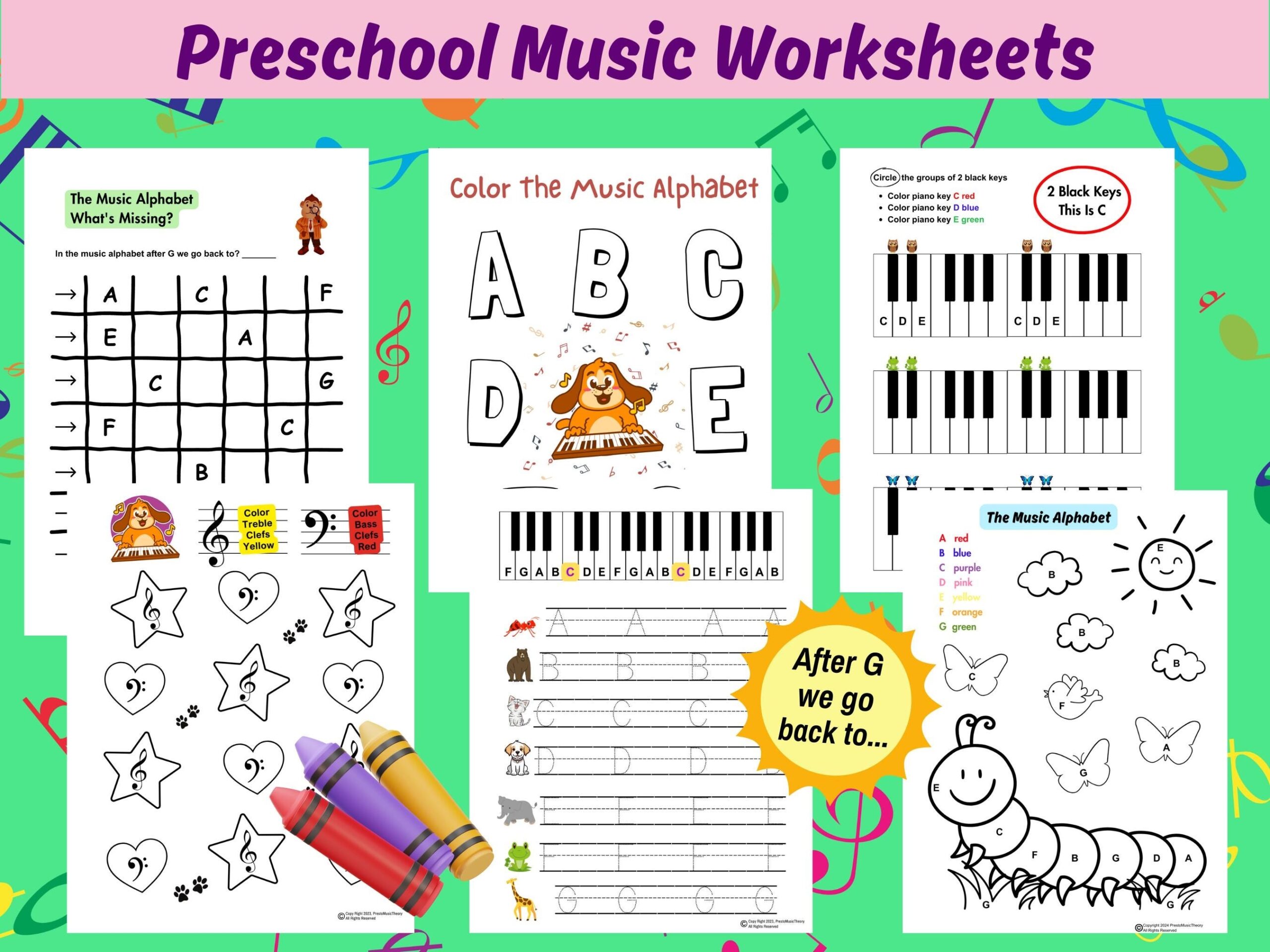 Preschool Music Worksheets Preschool Piano Lessons Preschool Theory Music Alphabet Preschool Treble And Bass Clef Music Coloring Pages Etsy