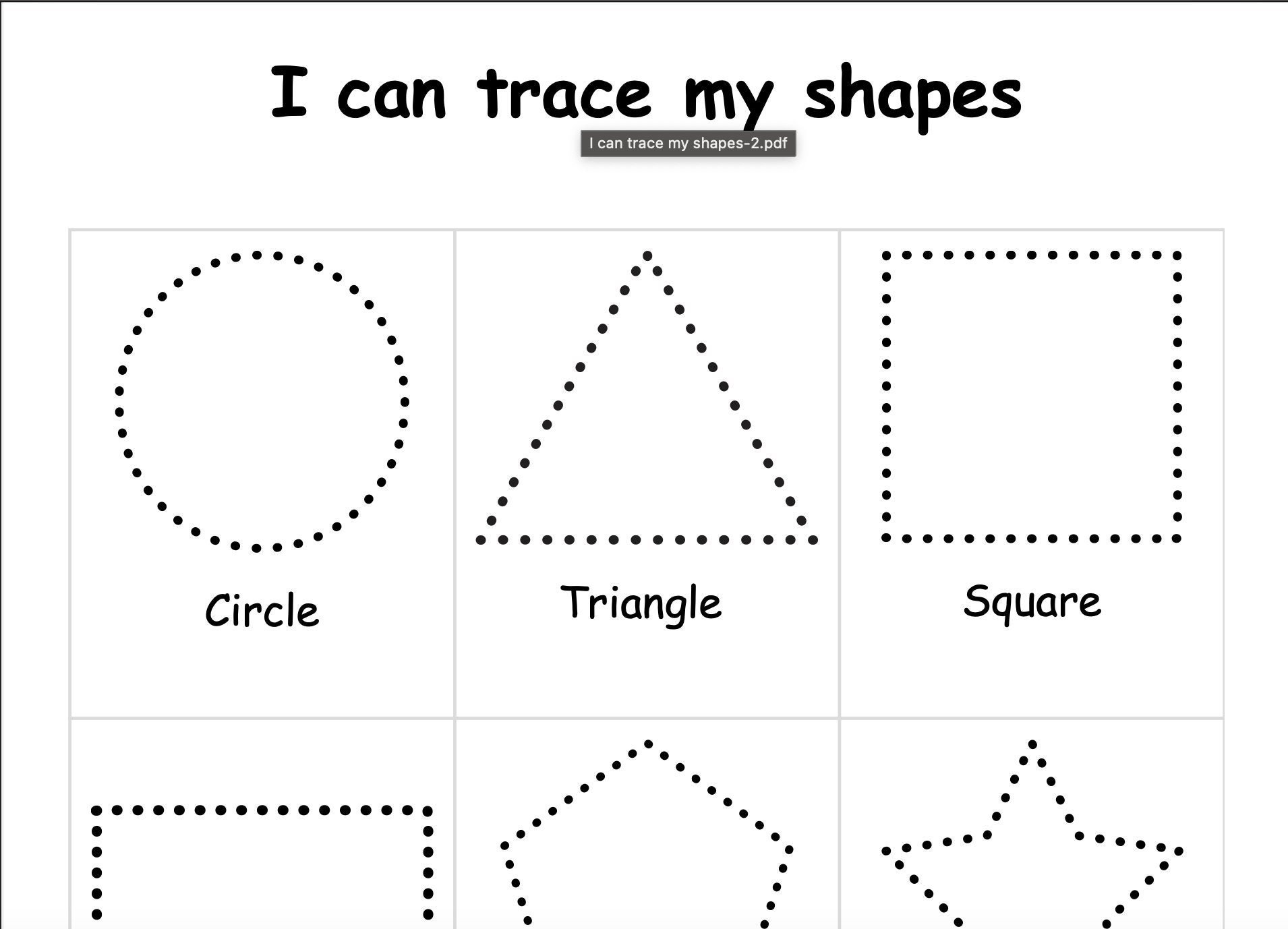 shapes worksheets preschool
