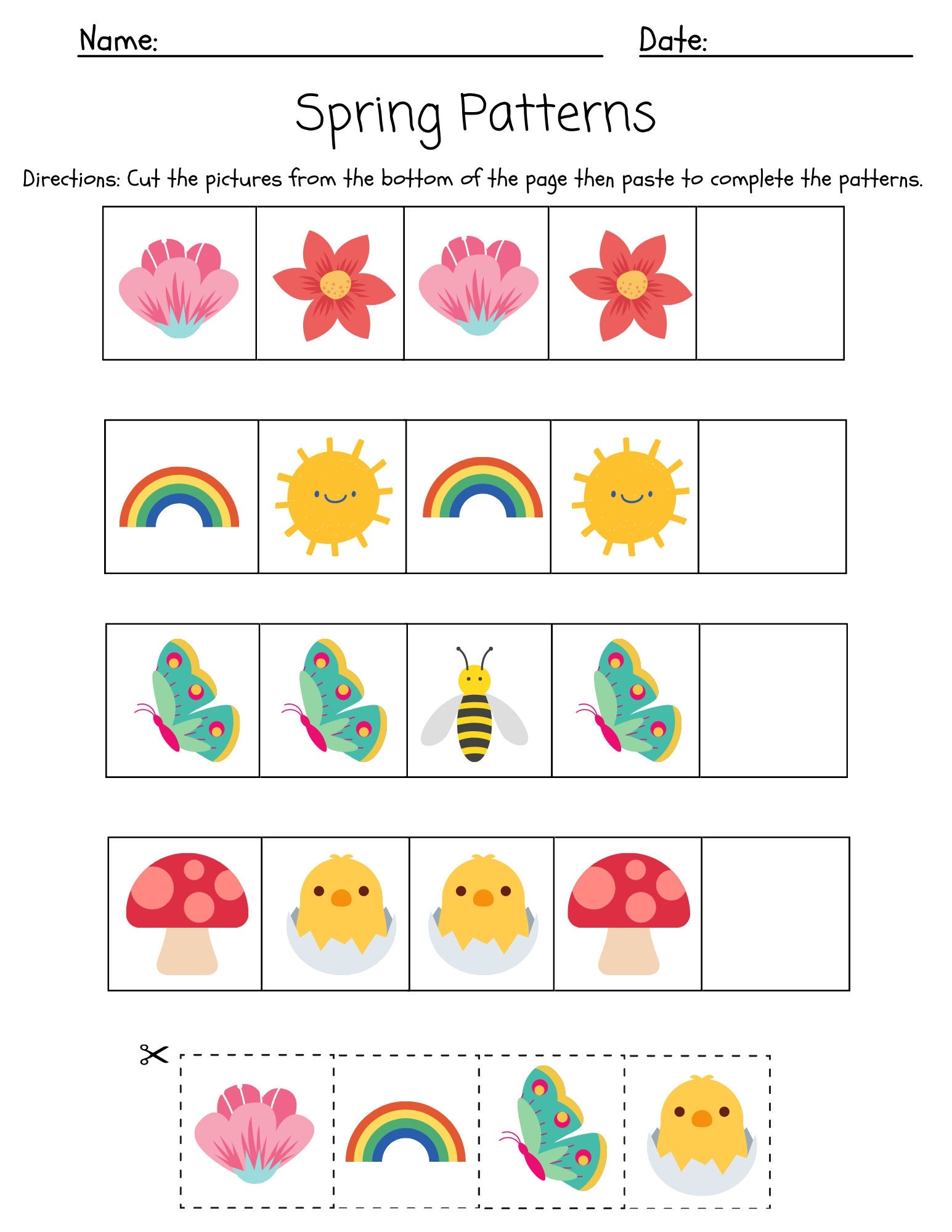 Preschool Spring Pattern Worksheet Etsy