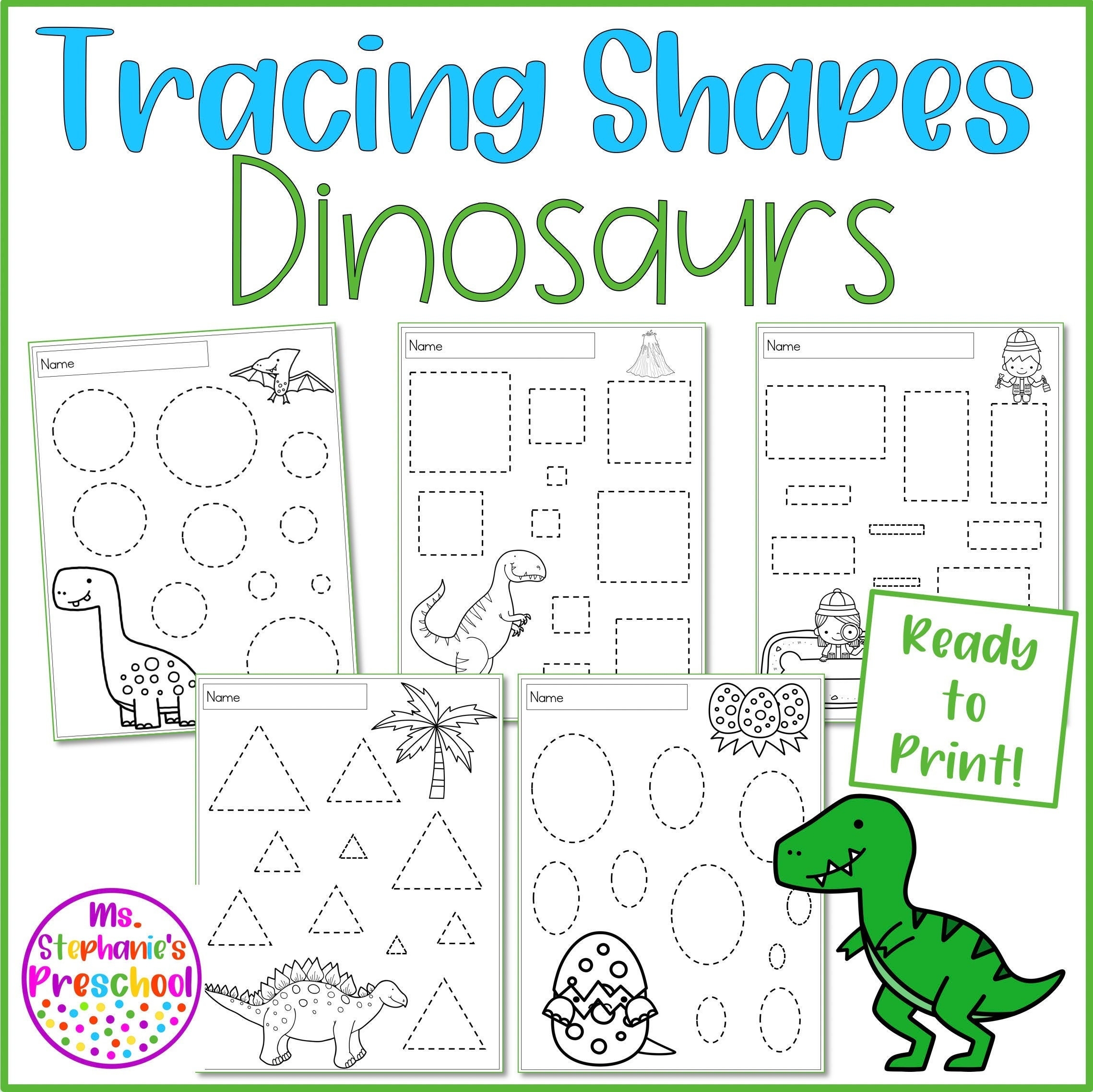 Preschool Tracing Shapes Dinosaurs Preschool Printables Preschool Worksheets Homeschool Printable Prek Worksheet Learning Activity Etsy Israel