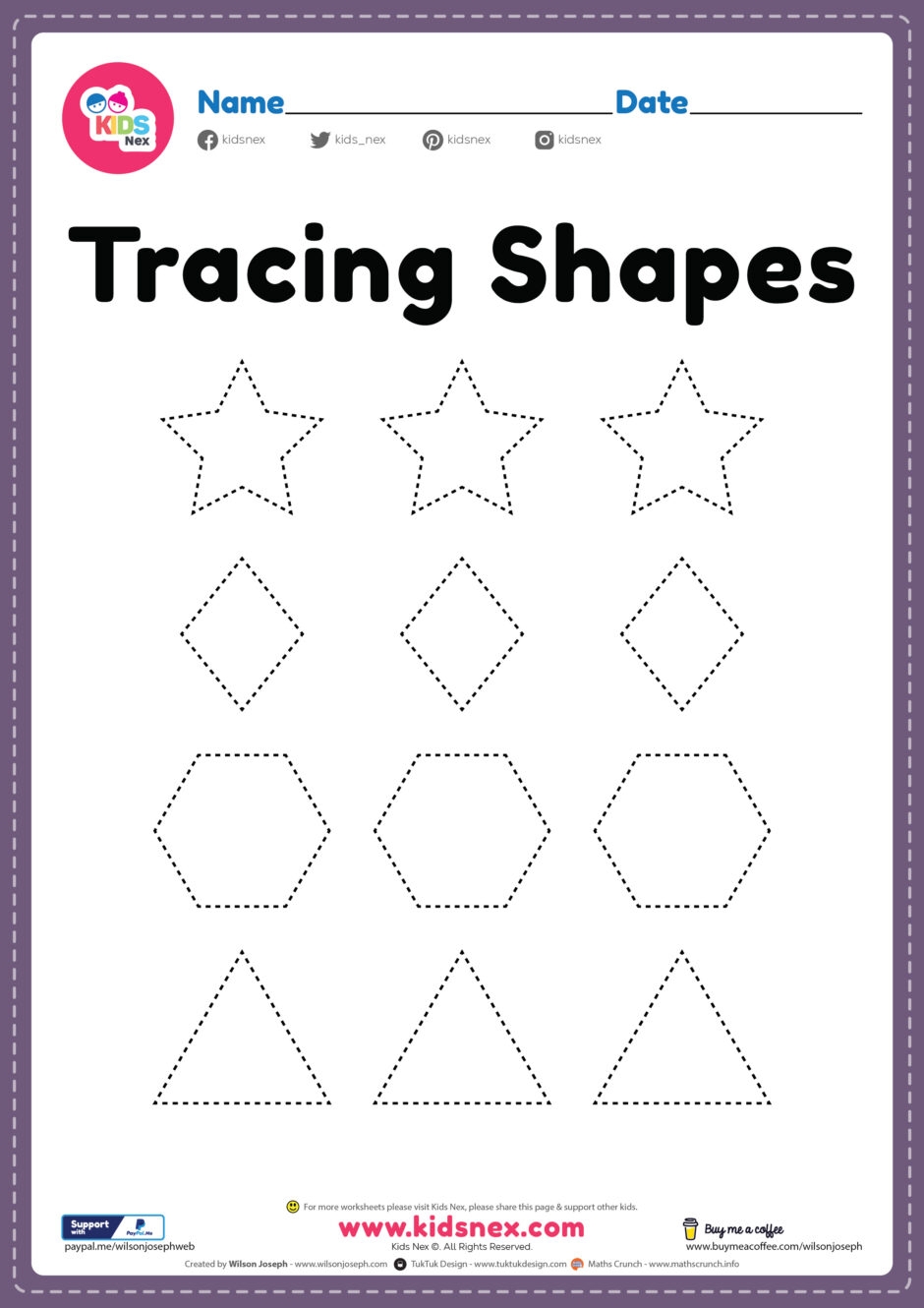 Preschool Tracing Shapes Worksheet For Kids Free Printable