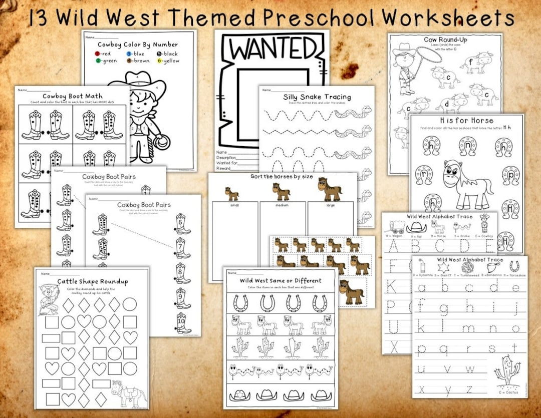 Preschool Wild West Themed Worksheets Digital Download Etsy