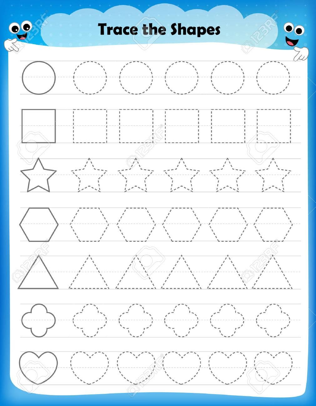 Preschool Worksheet For Kids Tracing Shapes Writing Practice Royalty Free SVG Cliparts Vectors And Stock Illustration Image 68973943 
