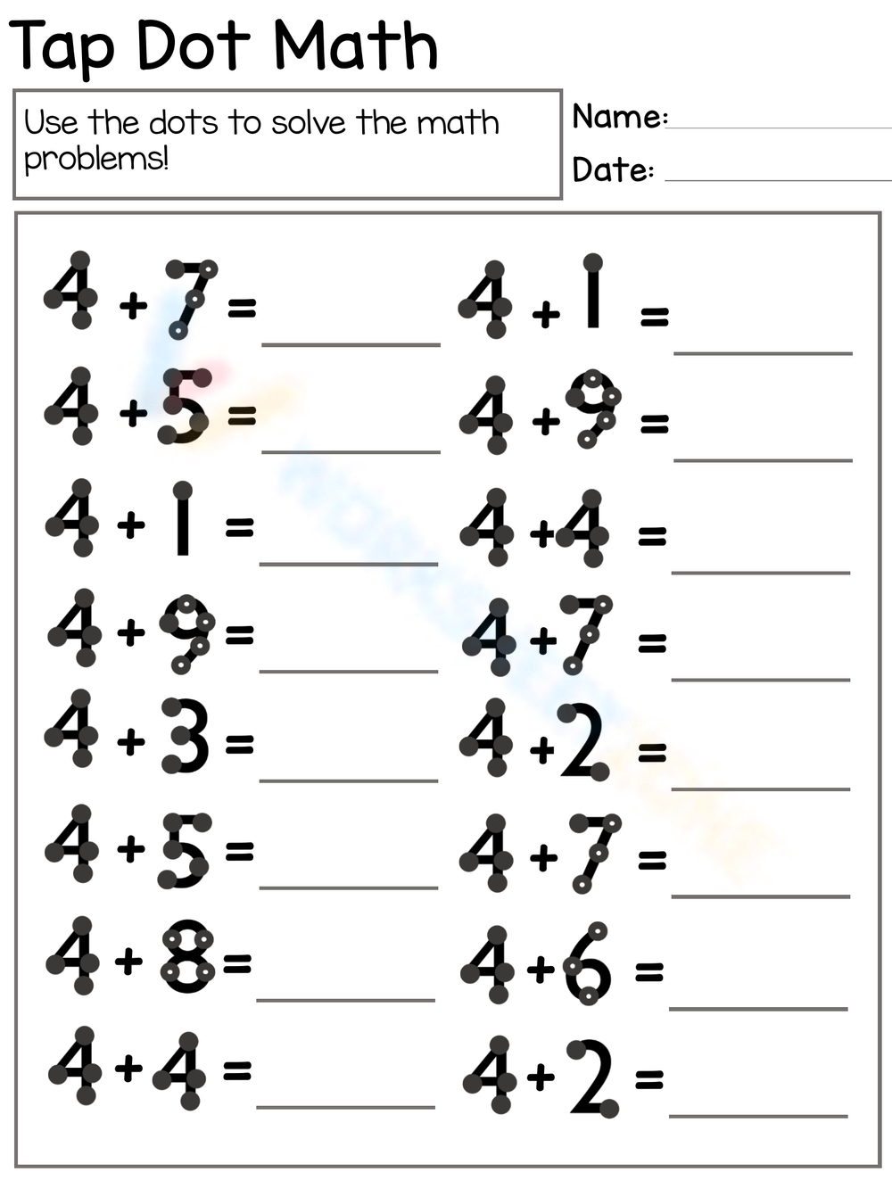 Printable 1st Grade Touch Math Worksheets Download